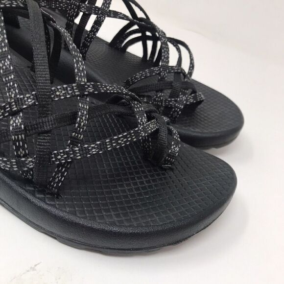 CHACO Cloud Black White Black Strappy ZX/2 Toe Loop Women's Sandals Size 7 - Picture 3 of 12